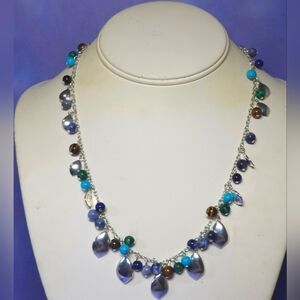 Chaps Silver Tone & Dangle Beaded Necklace